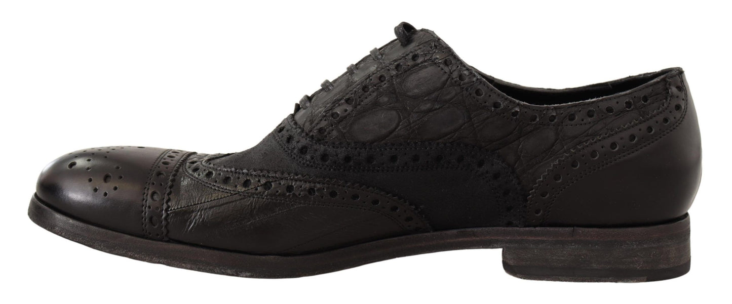 Dolce &amp; Gabbana Black Leather Brogue Wing Tip Men Formal Shoes