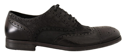 Dolce &amp; Gabbana Brogue Wing Tip Herren-Formelle Schuhe aus schwarzem Leder