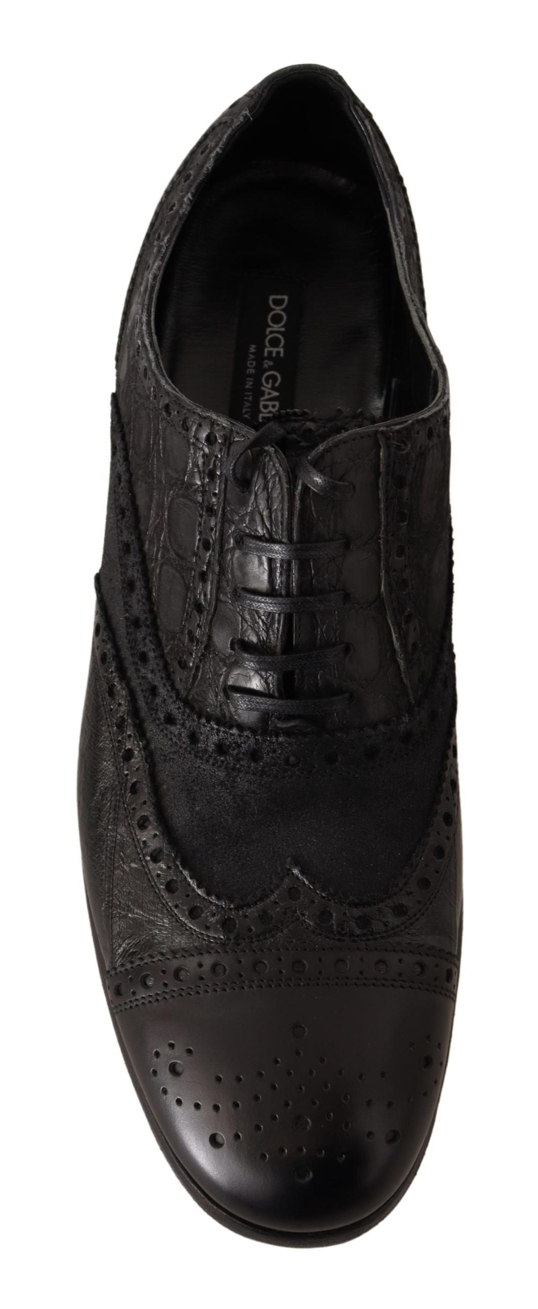 Dolce &amp; Gabbana Black Leather Brogue Wing Tip Men Formal Shoes