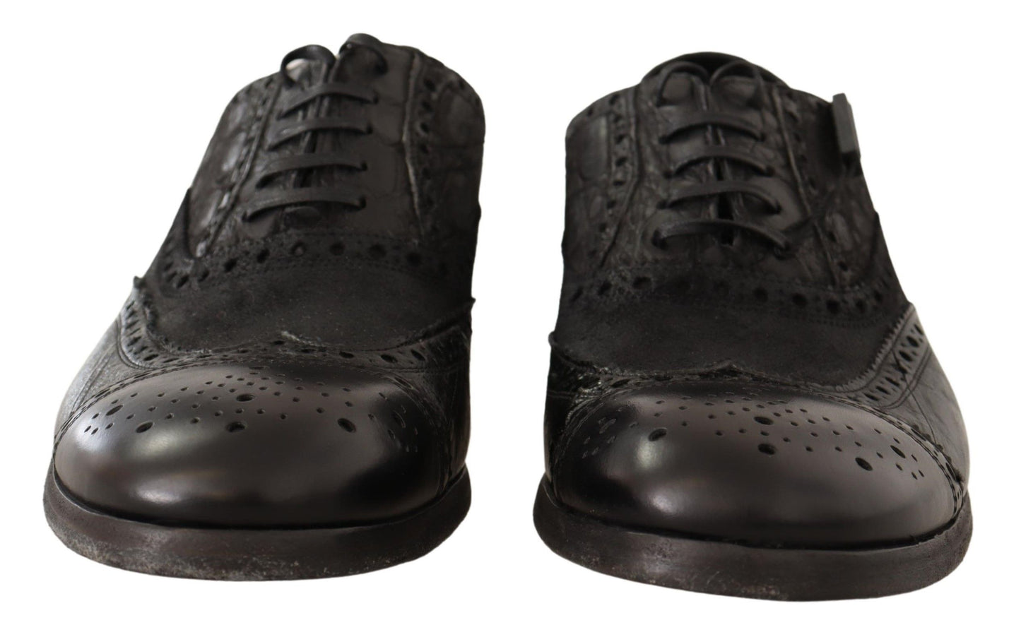 Dolce &amp; Gabbana Black Leather Brogue Wing Tip Men Formal Shoes