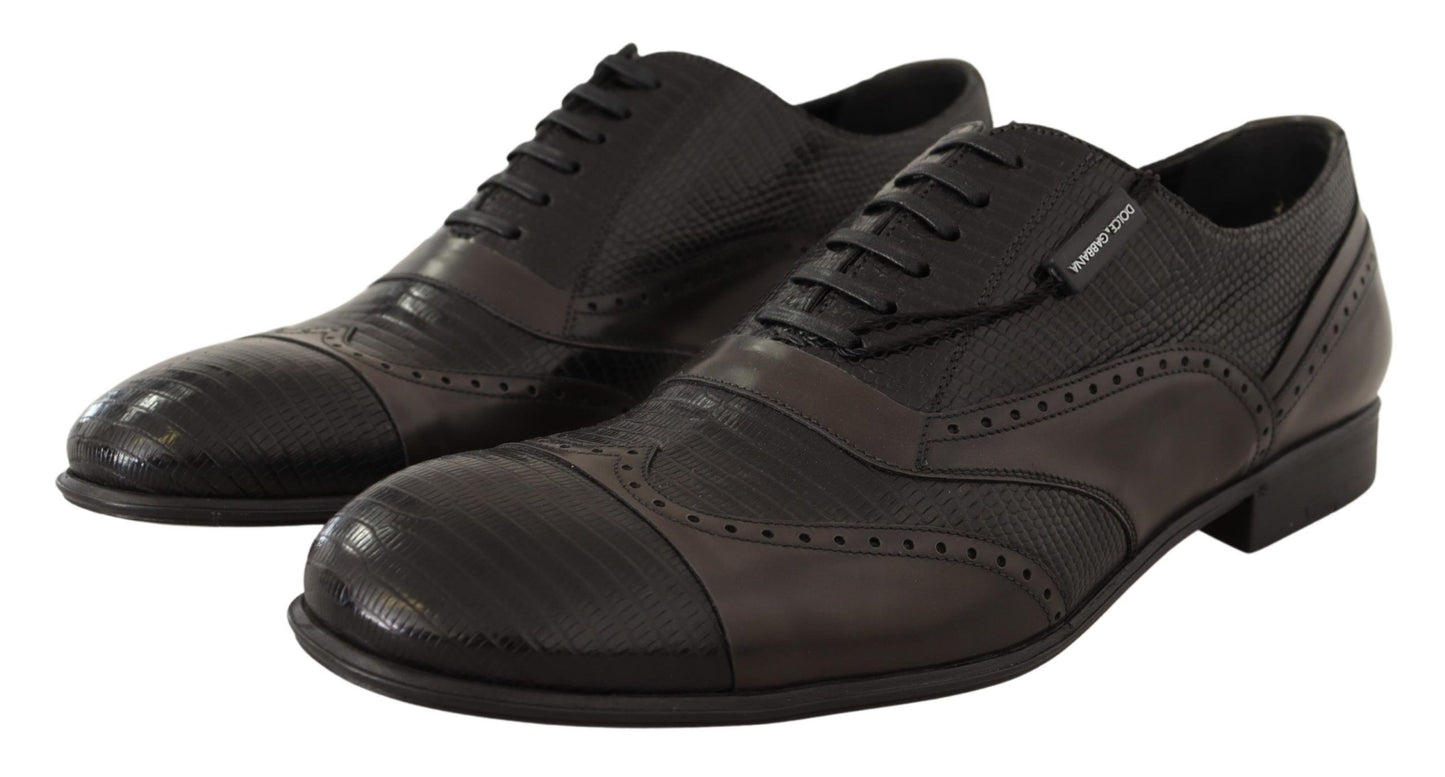 Dolce &amp; Gabbana Brown Lizard Skin Leather Oxford Dress Shoes