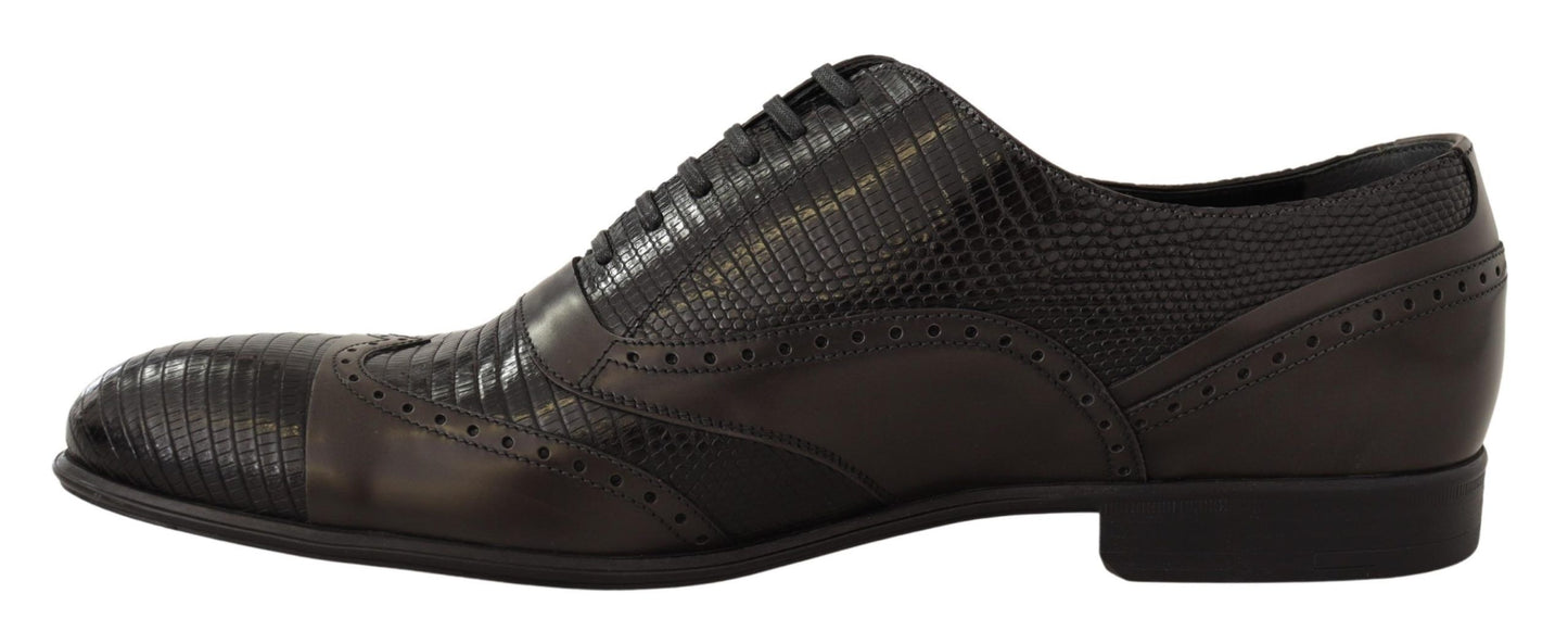 Dolce &amp; Gabbana Brown Lizard Skin Leather Oxford Dress Shoes