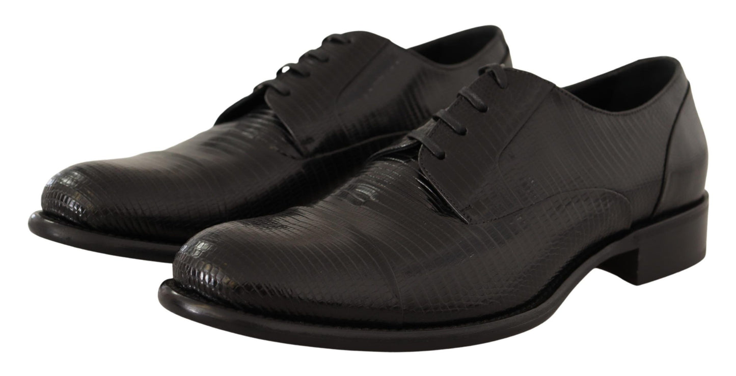 Dolce &amp; Gabbana Black Lizard Leather Derby Dress Shoes