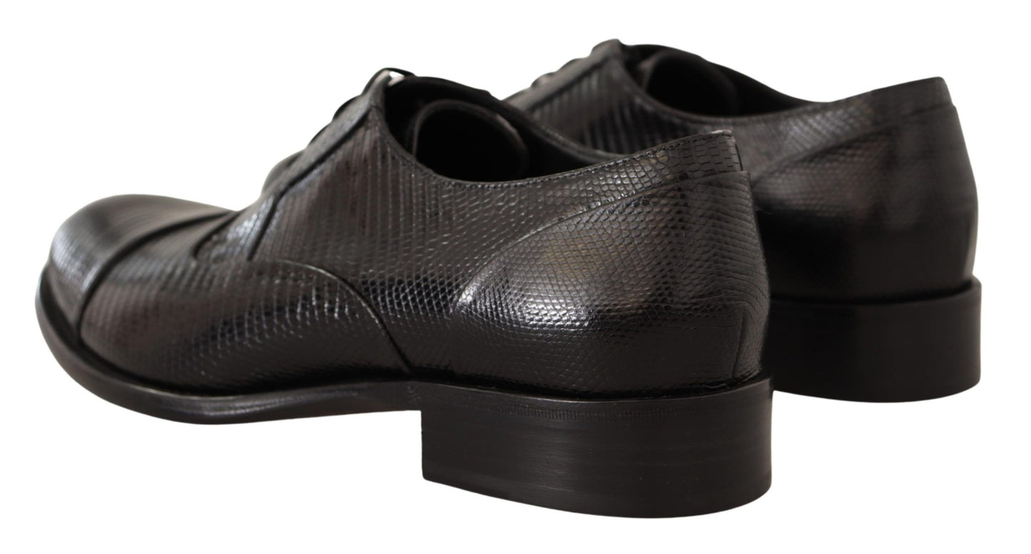 Dolce &amp; Gabbana Black Lizard Leather Derby Dress Shoes