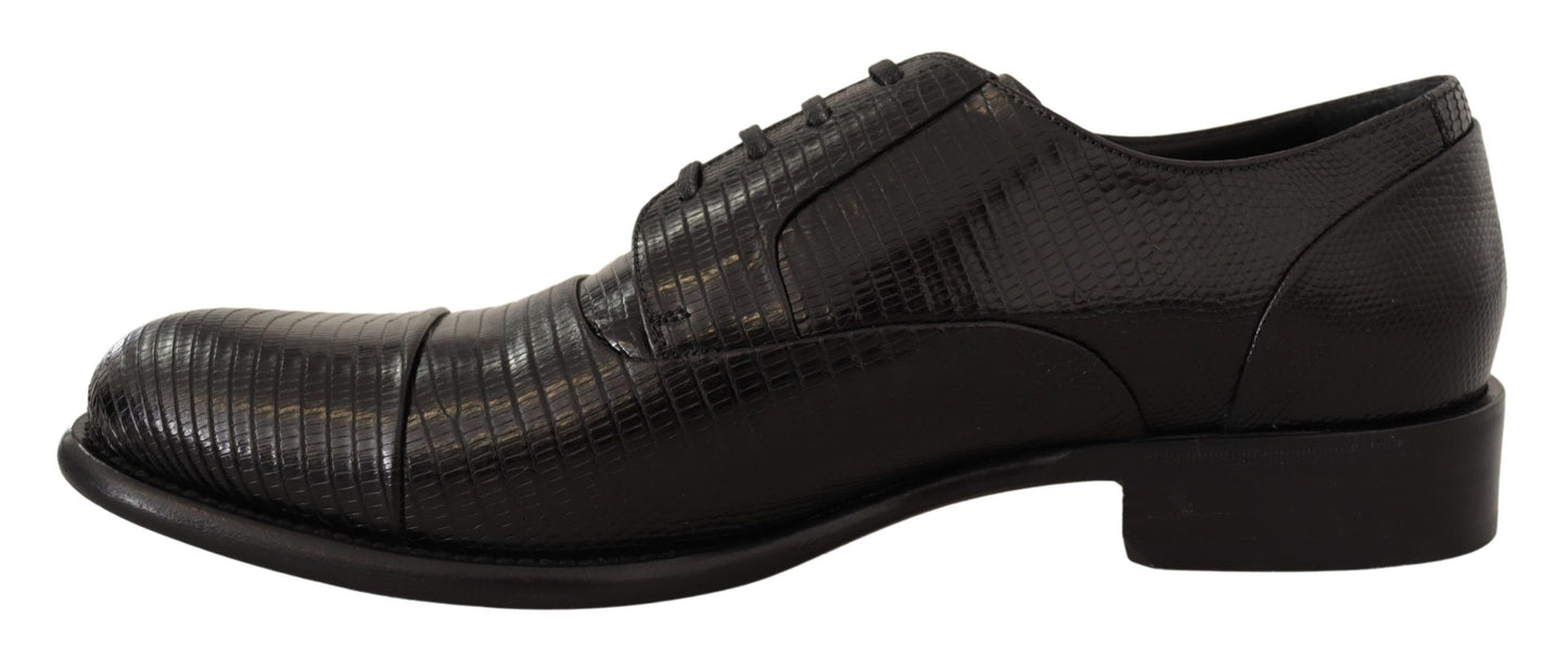 Dolce &amp; Gabbana Black Lizard Leather Derby Dress Shoes