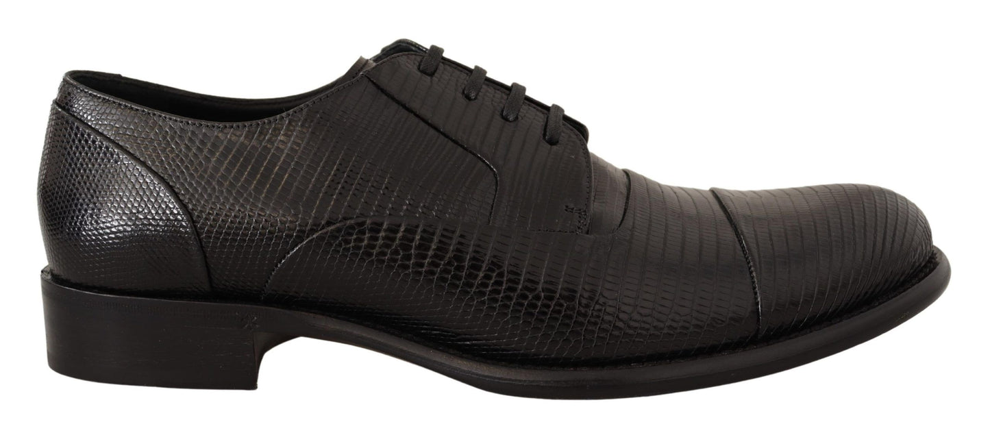 Dolce &amp; Gabbana Black Lizard Leather Derby Dress Shoes