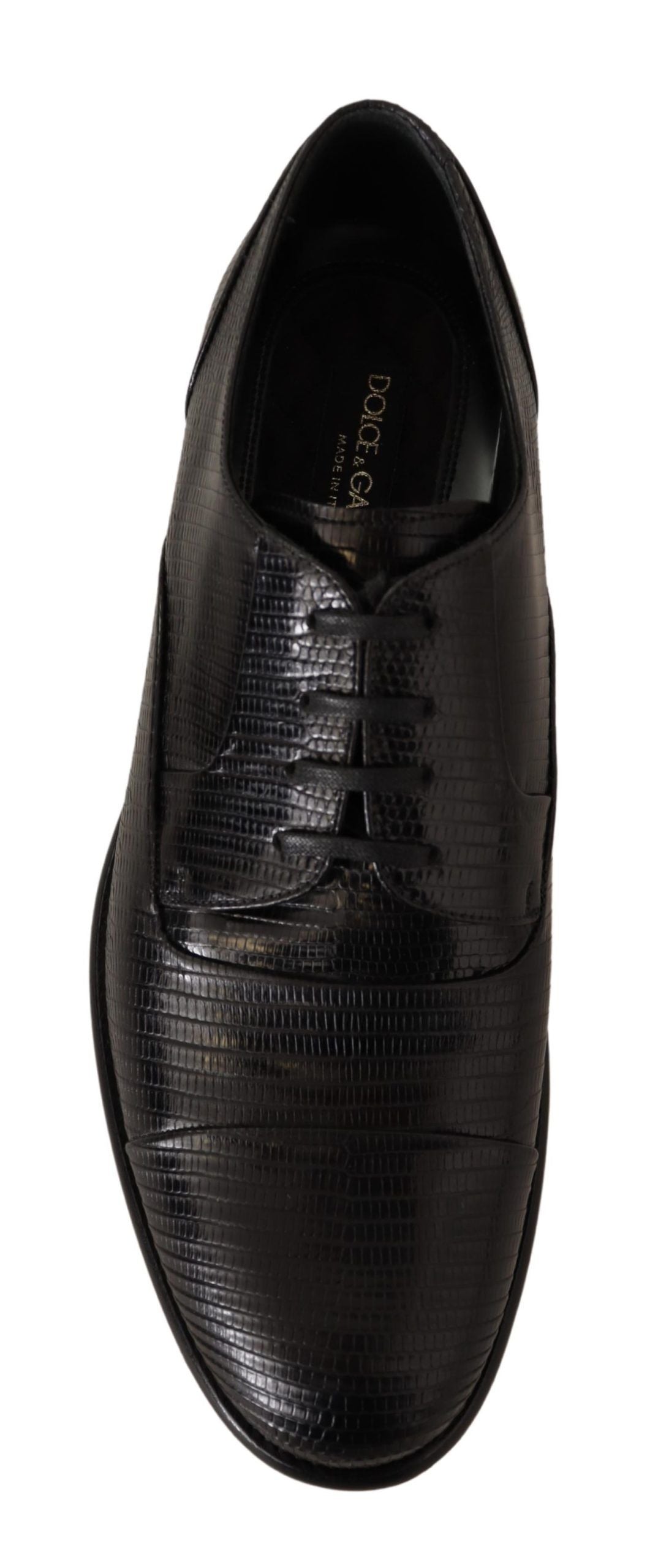 Dolce &amp; Gabbana Black Lizard Leather Derby Dress Shoes