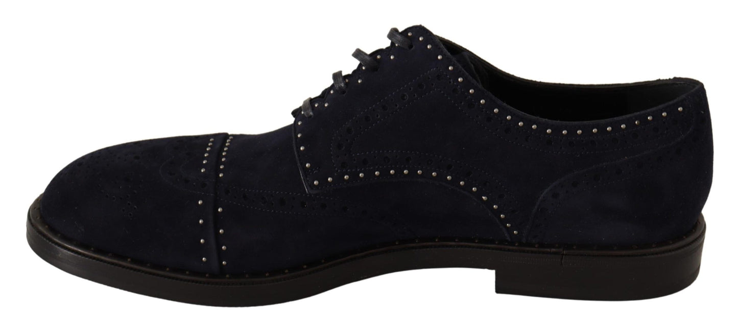 Dolce &amp; Gabbana Blue Suede Leather Derby Studded Shoes