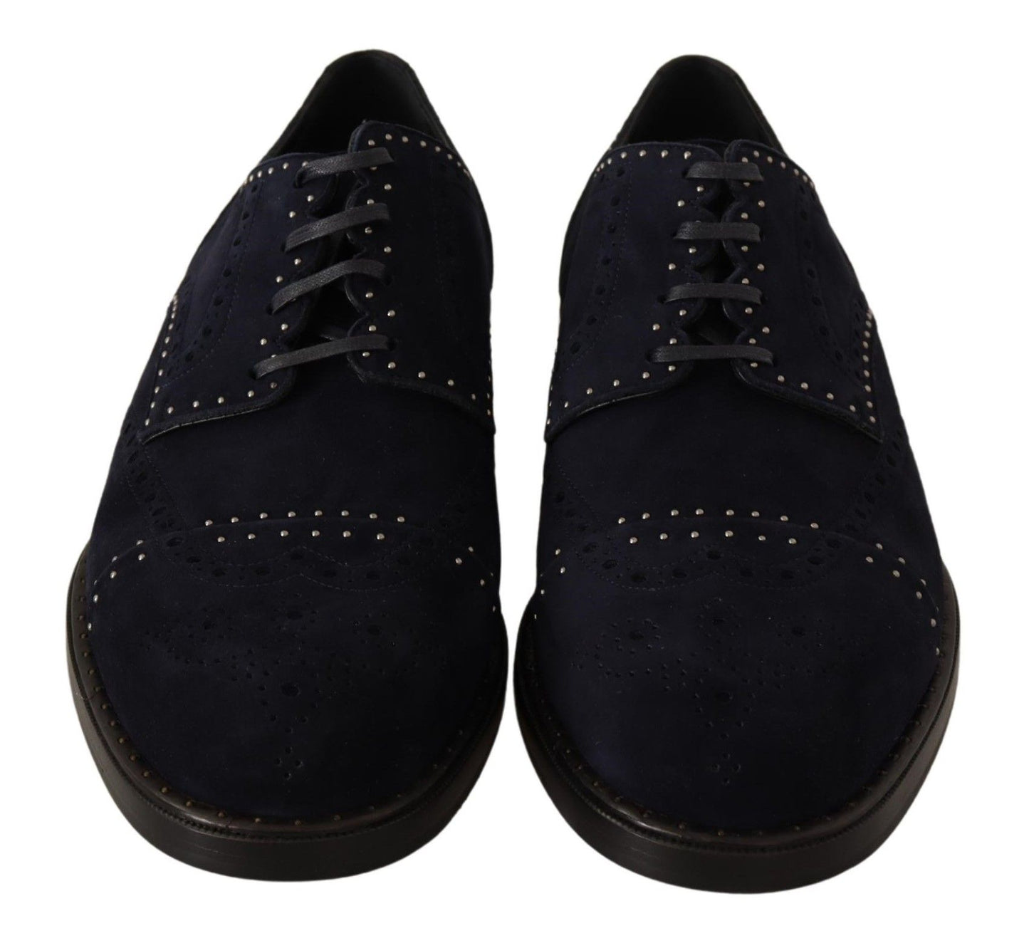 Dolce &amp; Gabbana Blue Suede Leather Derby Studded Shoes