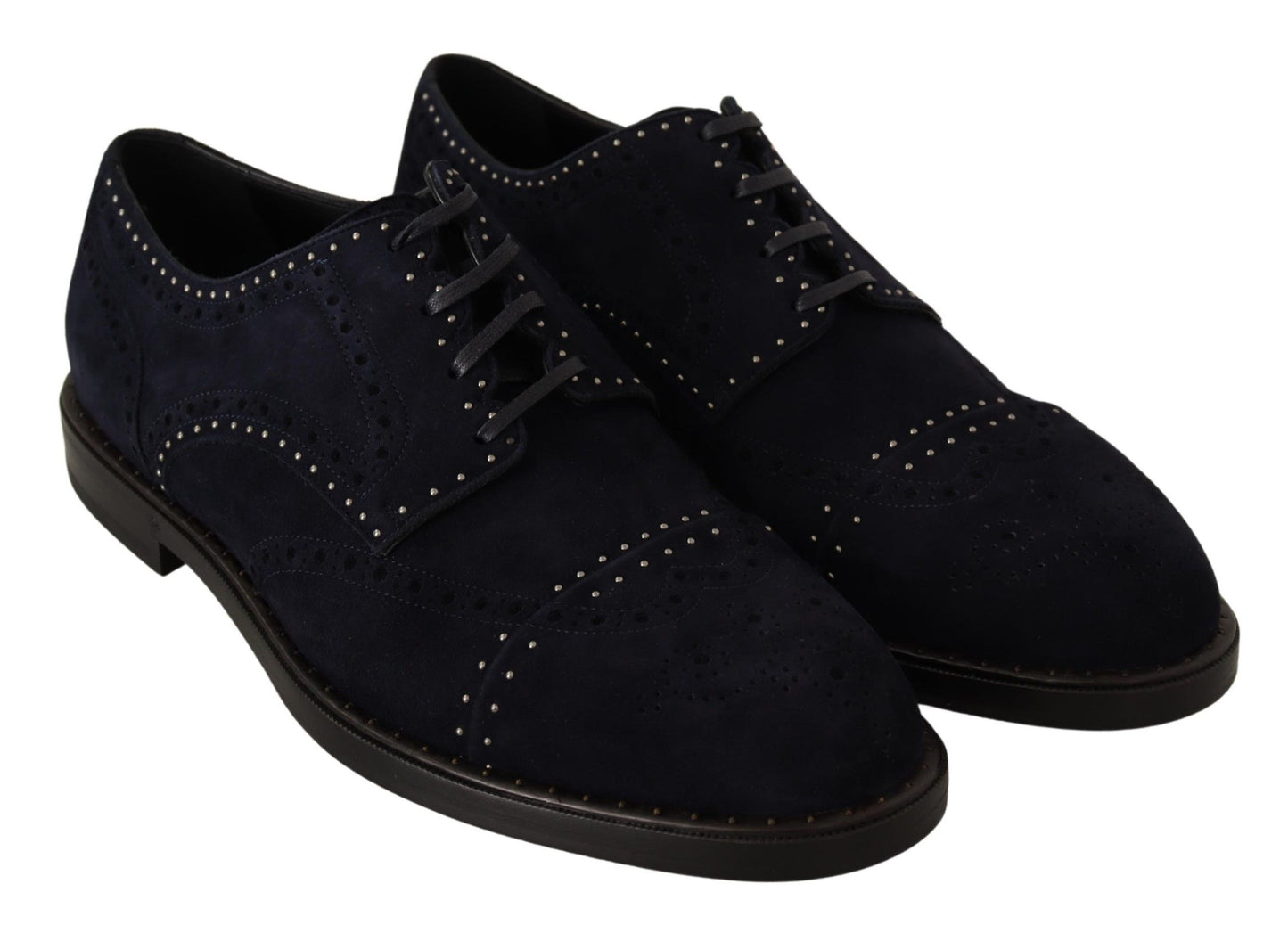 Dolce &amp; Gabbana Blue Suede Leather Derby Studded Shoes