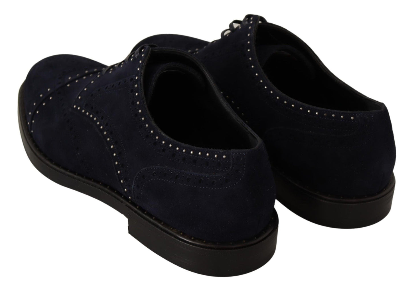 Dolce &amp; Gabbana Blue Suede Leather Derby Studded Shoes