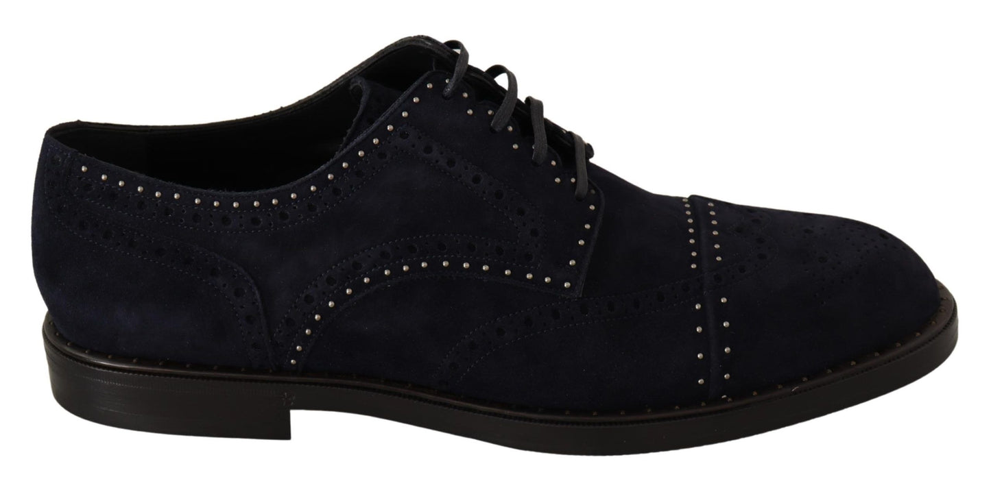 Dolce &amp; Gabbana Blue Suede Leather Derby Studded Shoes