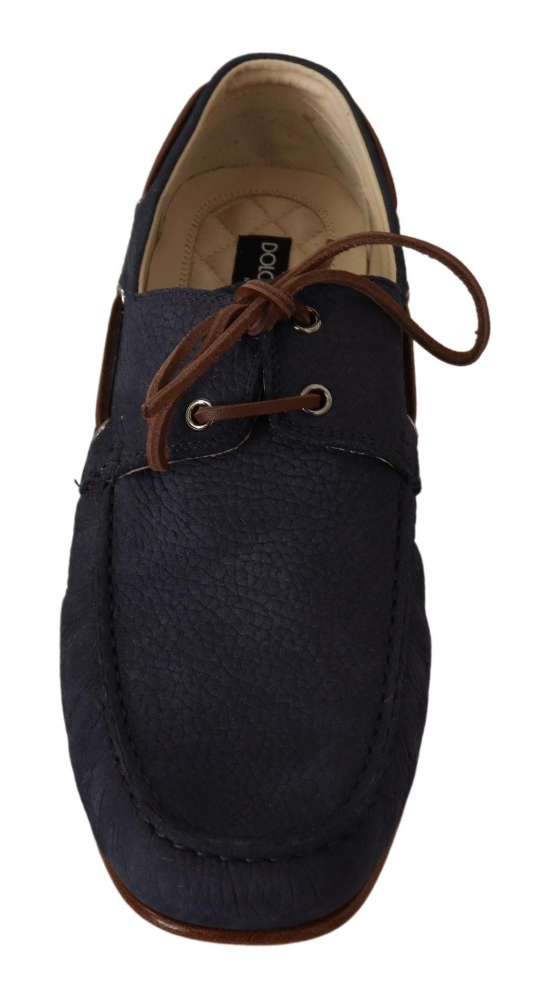 Dolce &amp; Gabbana Blue Leather Lace Up Men Casual Boat Shoes