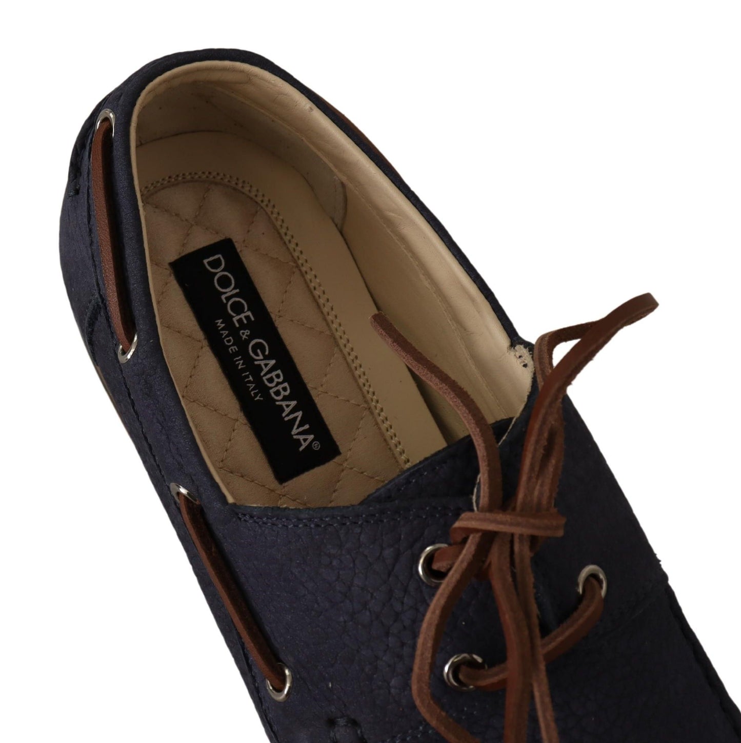 Dolce &amp; Gabbana Blue Leather Lace Up Men Casual Boat Shoes