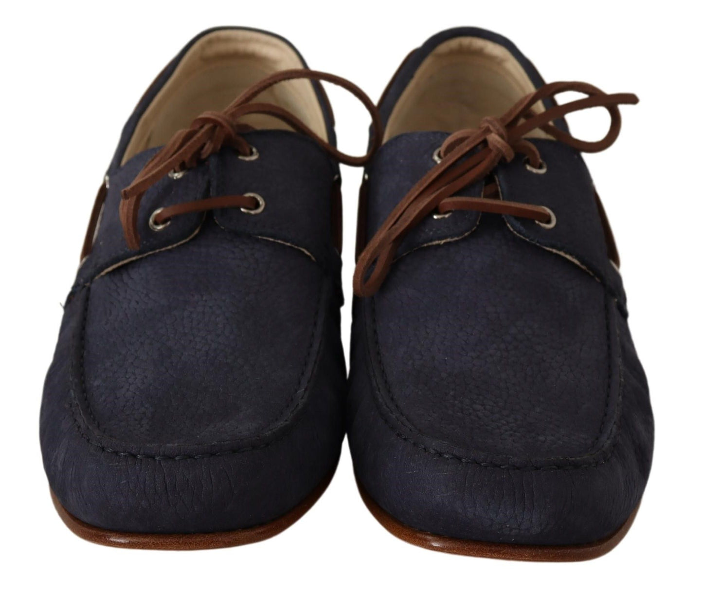 Dolce &amp; Gabbana Blue Leather Lace Up Men Casual Boat Shoes