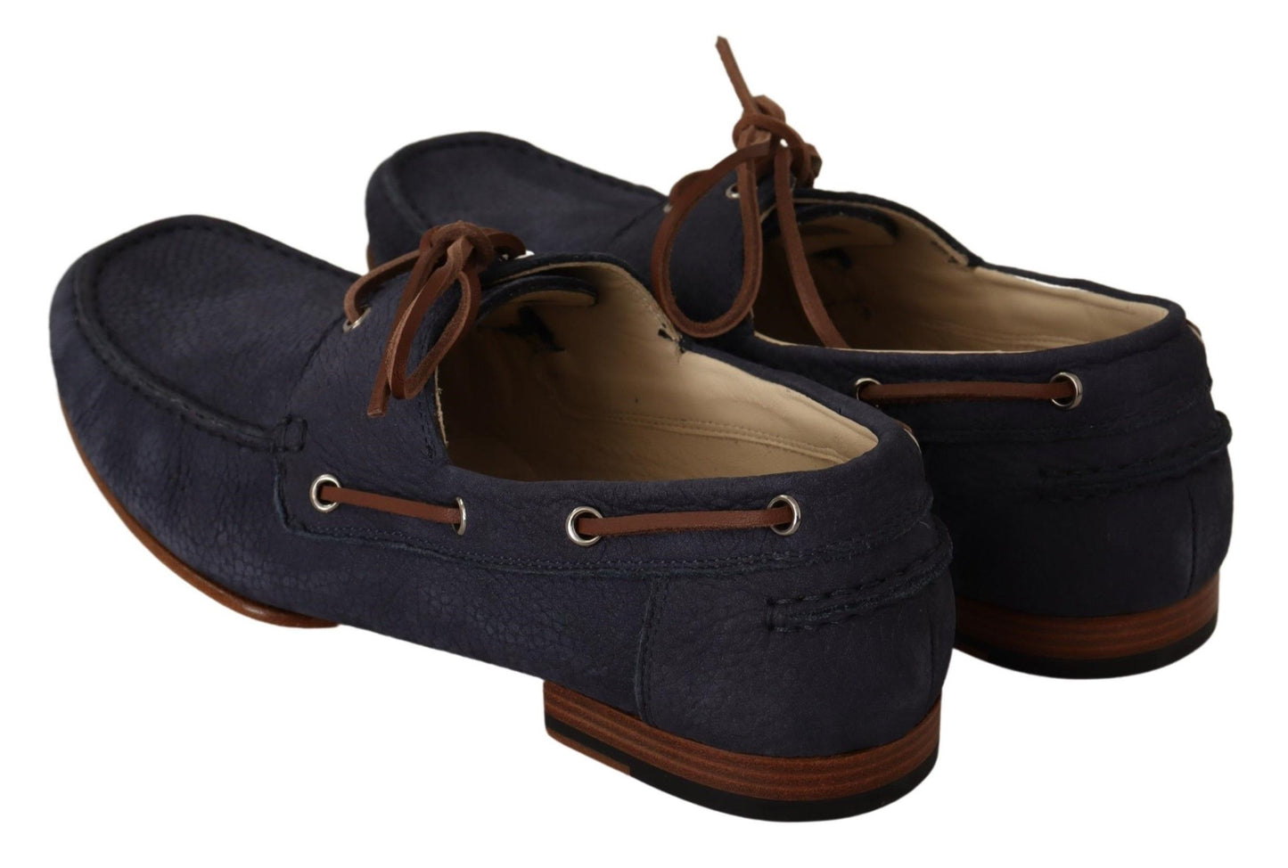 Dolce &amp; Gabbana Blue Leather Lace Up Men Casual Boat Shoes