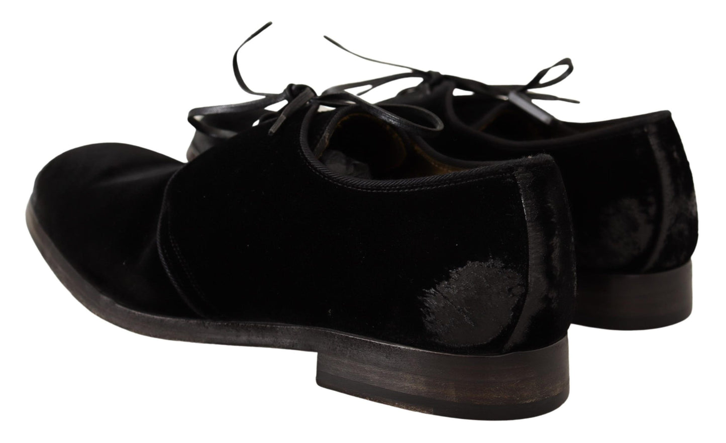 Dolce &amp; Gabbana Black Velvet Lace Up Aged Style Derby Shoes