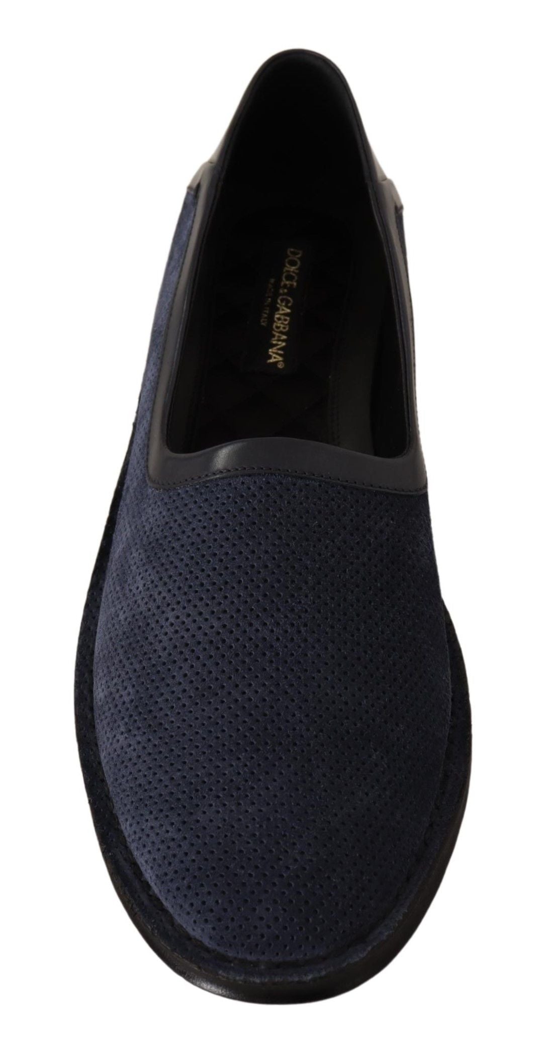 Dolce &amp; Gabbana Blue Leather Perforated Slip On Loafers Shoes