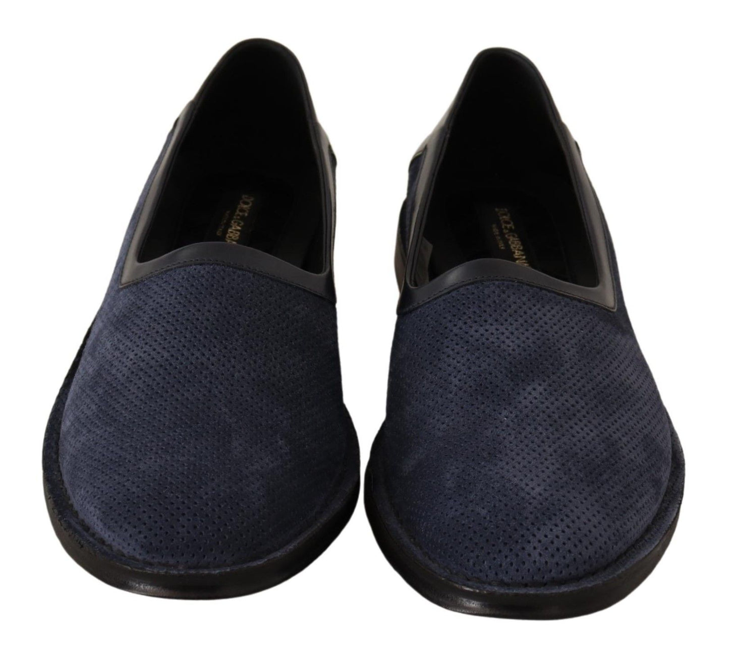 Dolce &amp; Gabbana Blue Leather Perforated Slip On Loafers Shoes