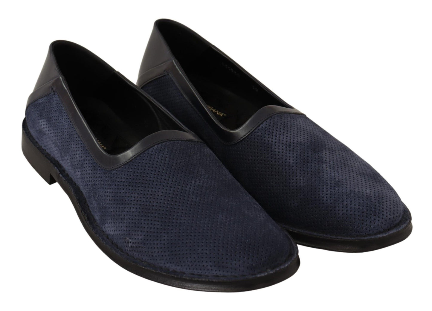 Dolce &amp; Gabbana Blue Leather Perforated Slip On Loafers Shoes