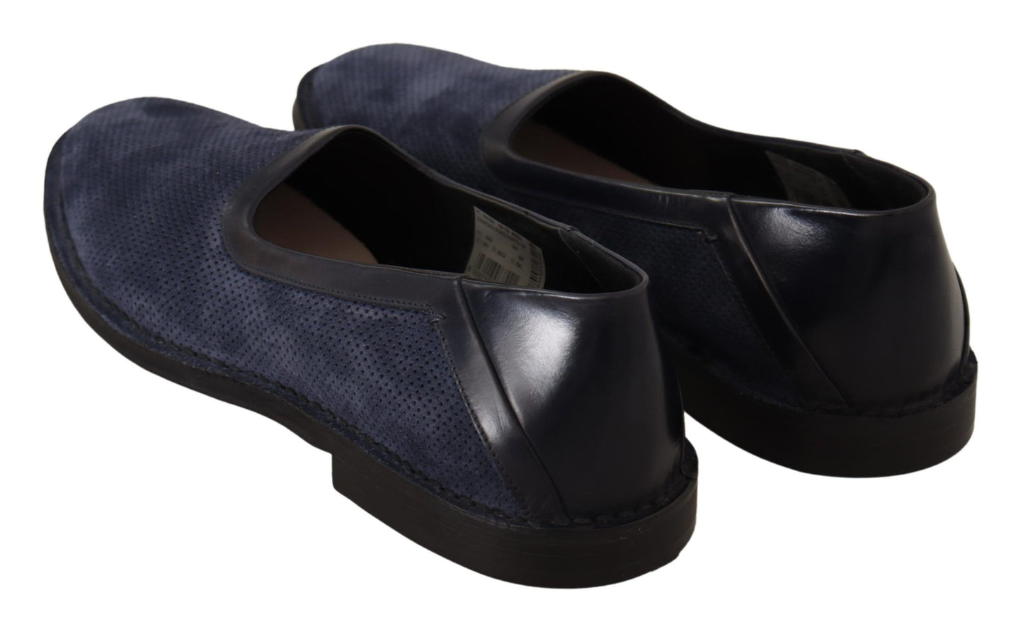 Dolce &amp; Gabbana Blue Leather Perforated Slip On Loafers Shoes