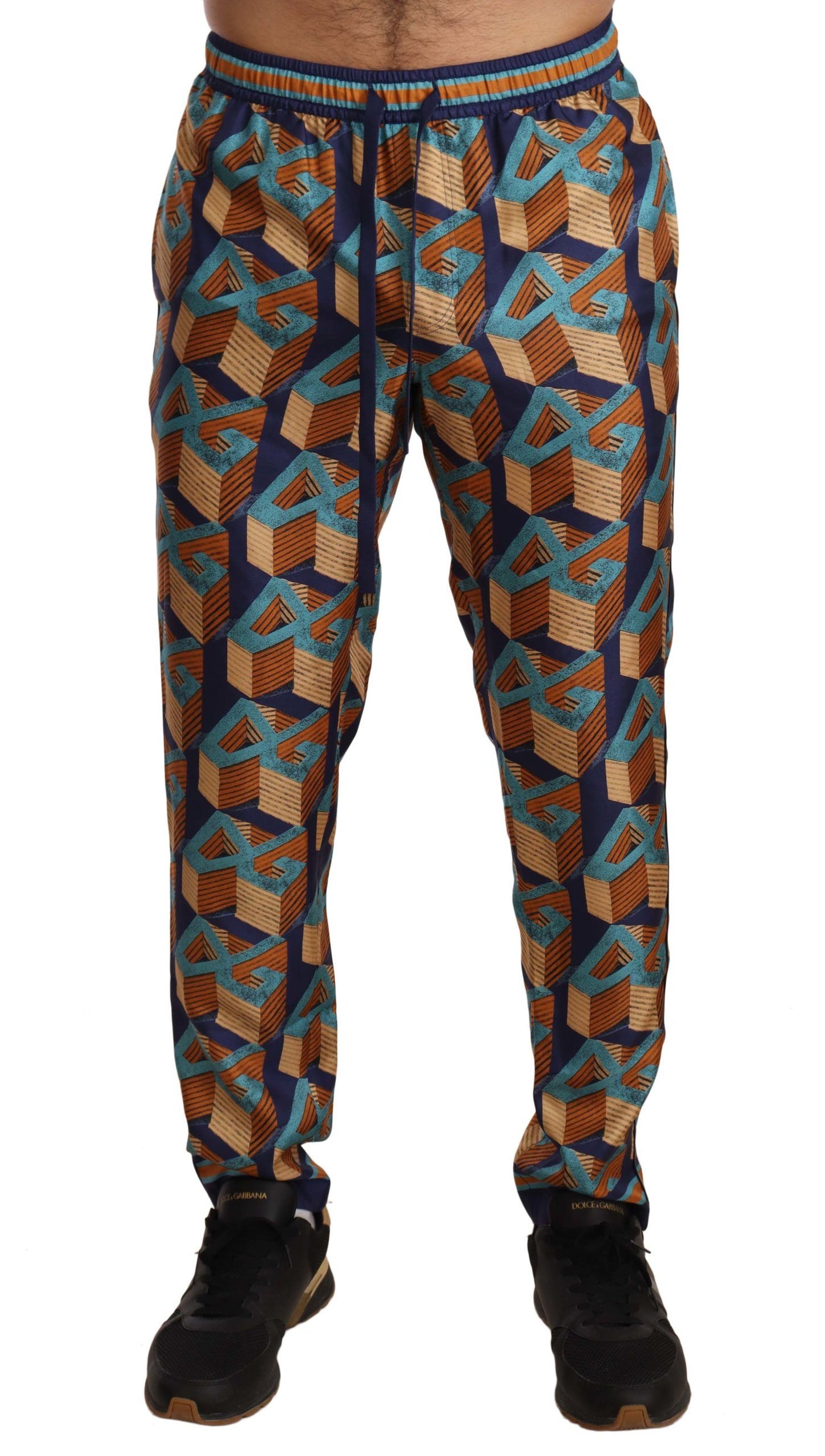 Dolce &amp; Gabbana Multicolored Patterned Joggers Silk Pants