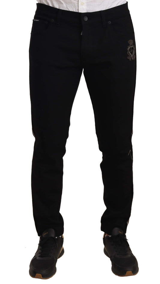 Dolce &amp; Gabbana Black Skinny Fit Denim Side Band Jeans Pant