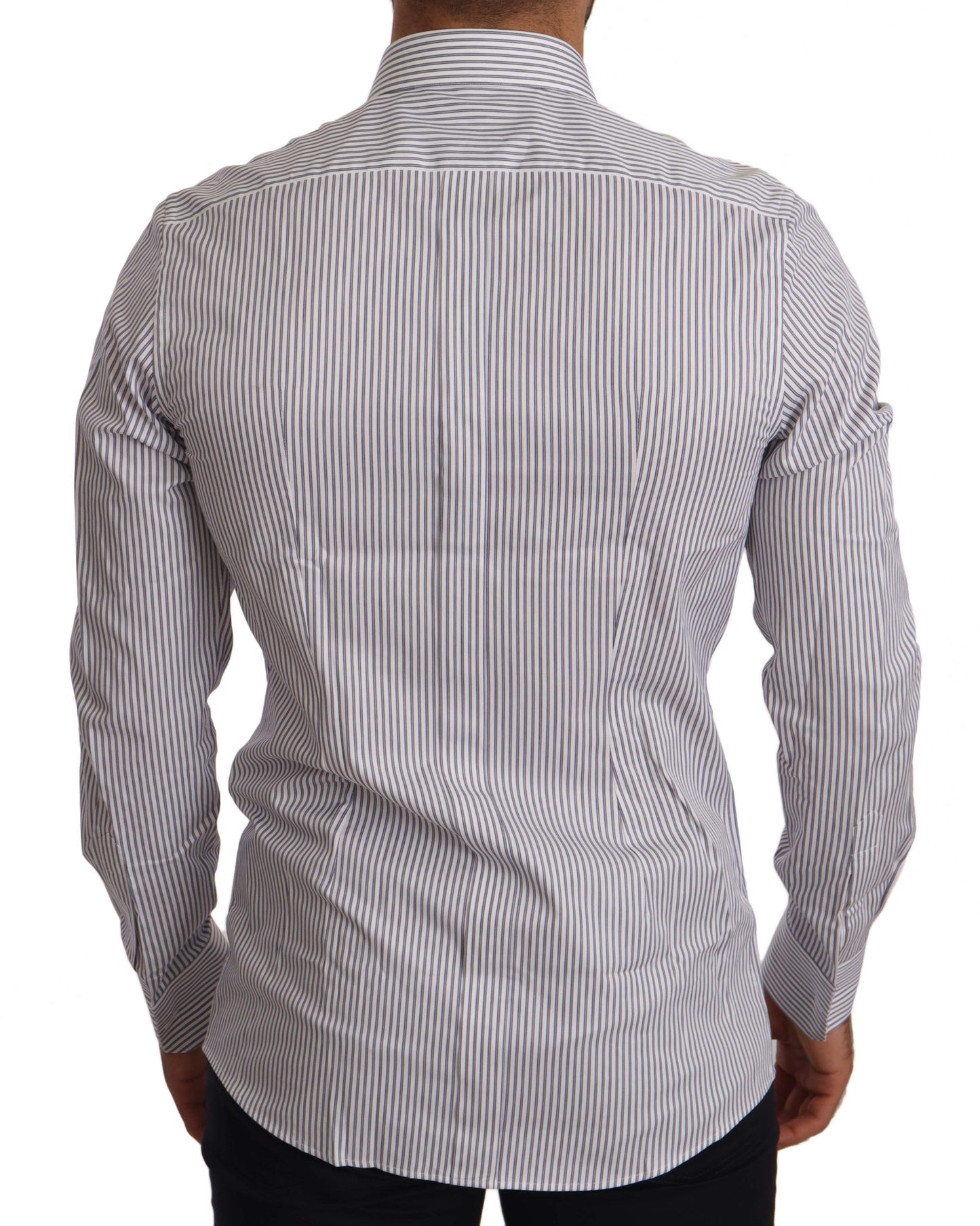 Dolce &amp; Gabbana GOLD White Blue Striped Formal Dress Shirt