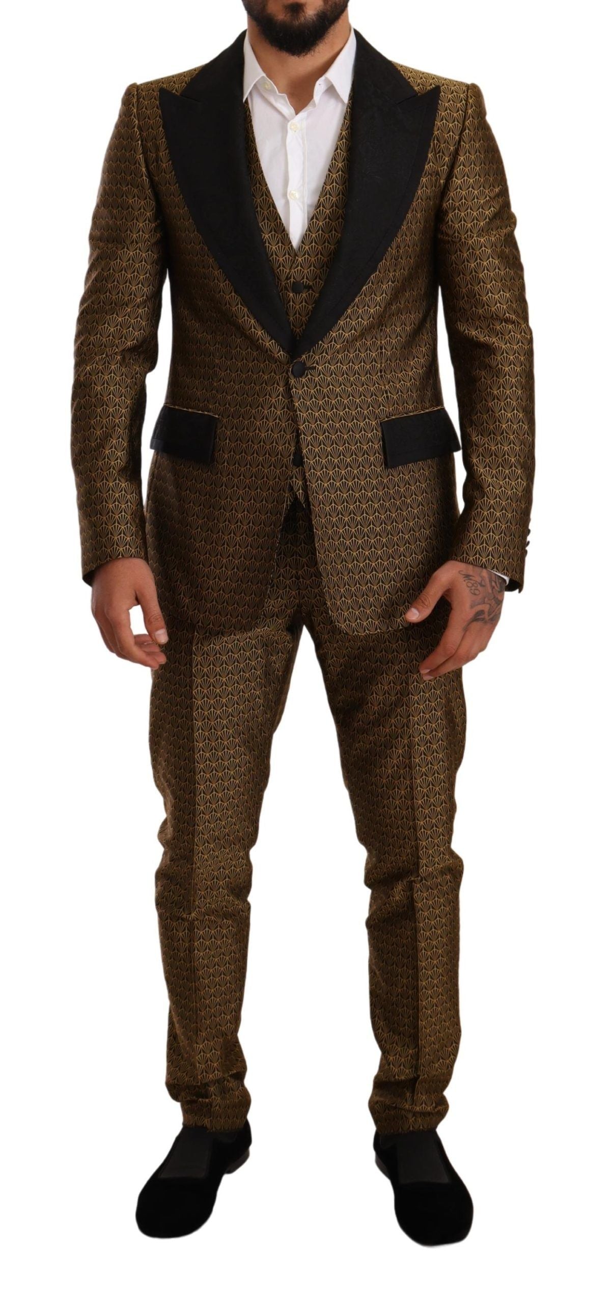 Dolce & Gabbana Elegant Yellow Patterned Three-Piece Suit