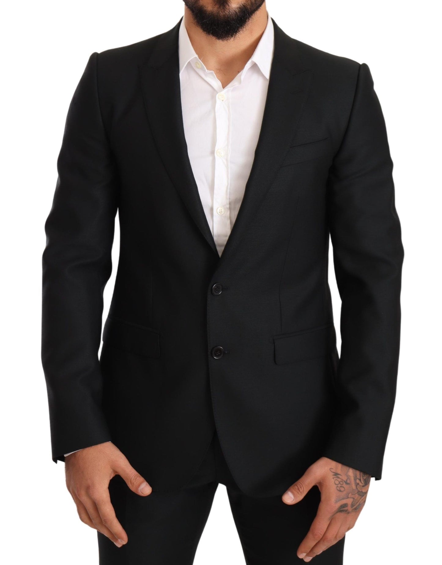 Dolce &amp; Gabbana Black Wool Slim 2 Piece Set MARTINI suit