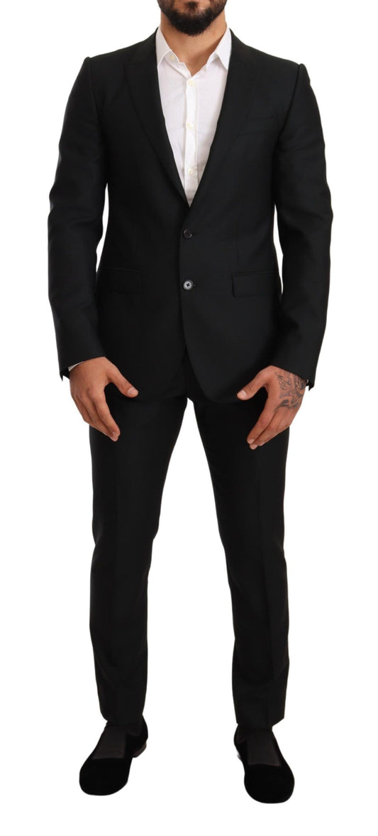 Dolce &amp; Gabbana Black Wool Slim 2 Piece Set MARTINI suit