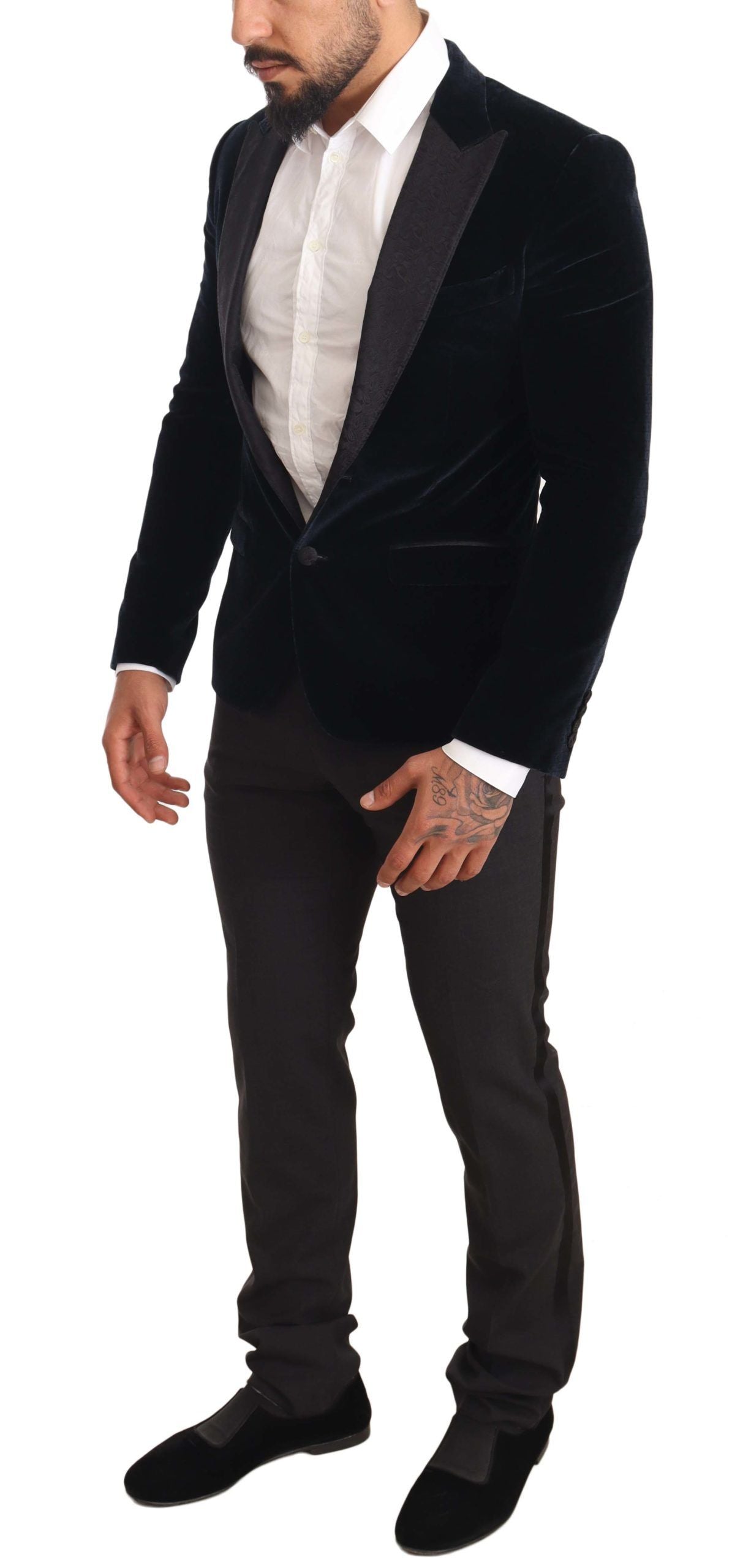 Dolce &amp; Gabbana Blue Velvet Cotton Slim Fit Smoking Suit