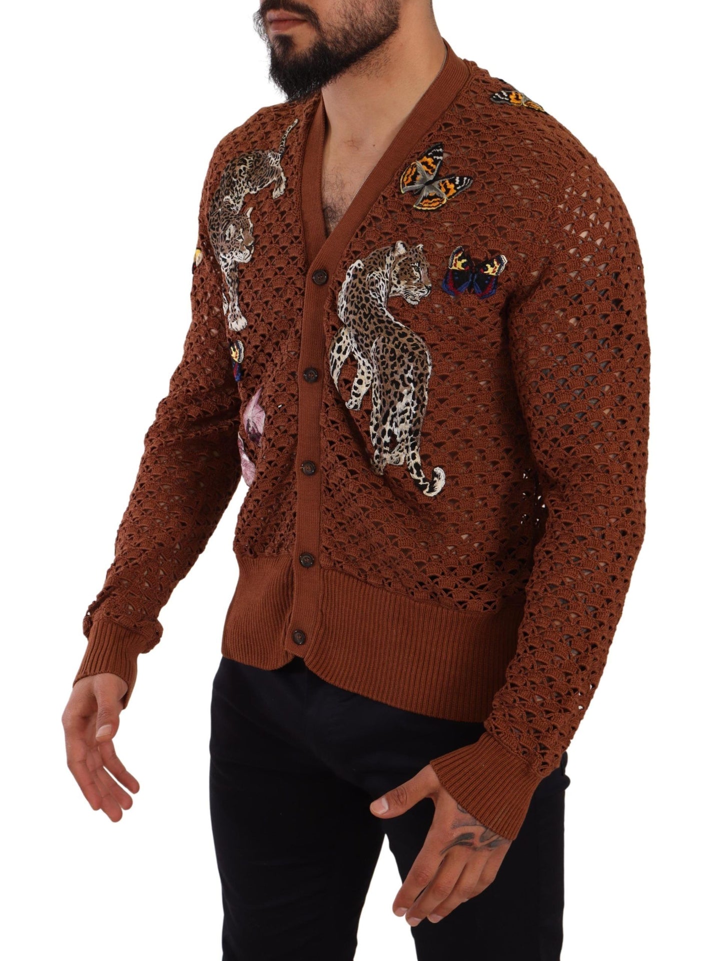 Dolce &amp; Gabbana Brown Leopard Butterfly Cardigan Sweater