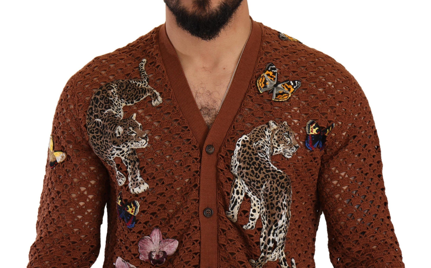 Dolce &amp; Gabbana Brown Leopard Butterfly Cardigan Sweater