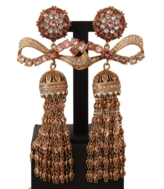 Dolce &amp; Gabbana Gold Dangling Crystals Long Clip-On Jewelry Earrings