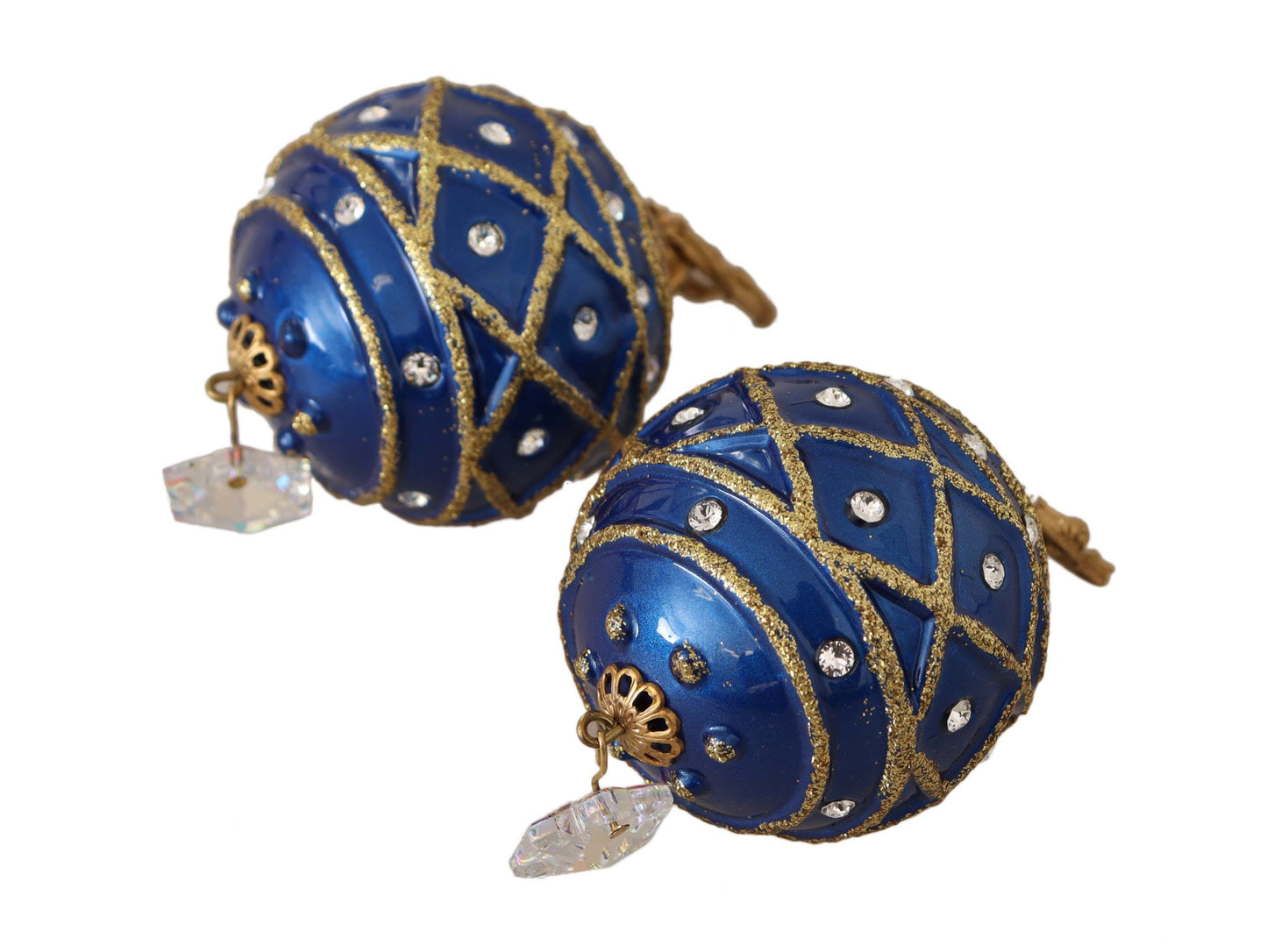 Dolce &amp; Gabbana Gold Messing blaue Weihnachtskugel-Kristall-Clip-Ohrringe