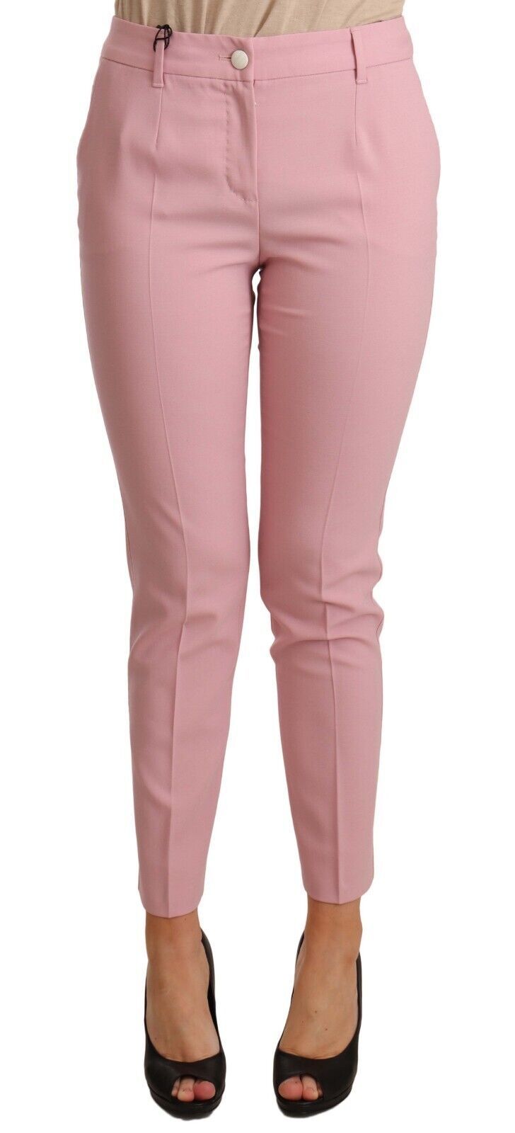 Dolce &amp; Gabbana Pink Wool Stretch High Waist Trouser Pants