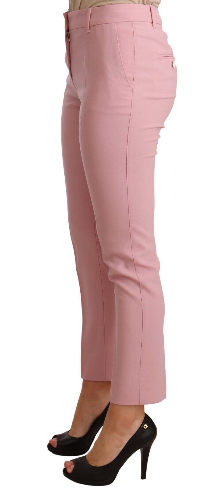 Dolce &amp; Gabbana Pink Wool Stretch High Waist Trouser Pants