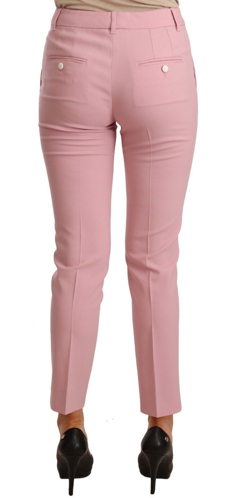 Dolce &amp; Gabbana Pink Wool Stretch High Waist Trouser Pants