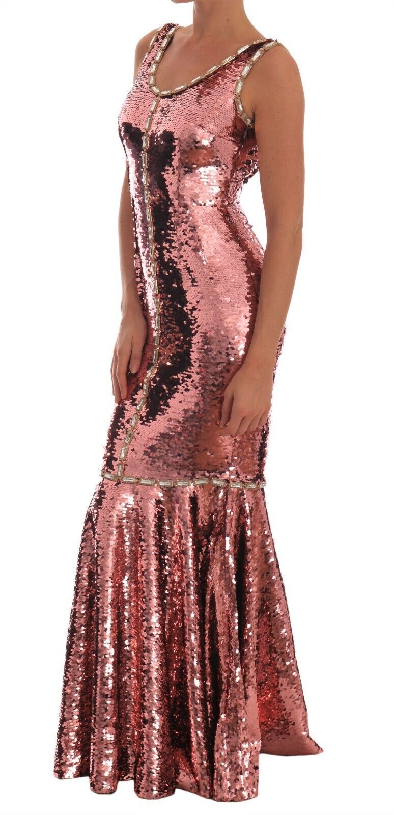 Dolce &amp; Gabbana Pink Sequined Sheath Crystal Dress Gown