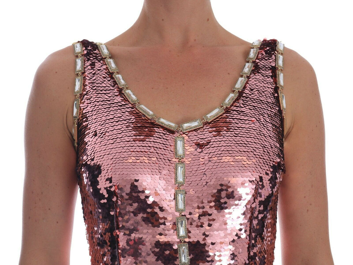 Dolce &amp; Gabbana Pink Sequined Sheath Crystal Dress Gown