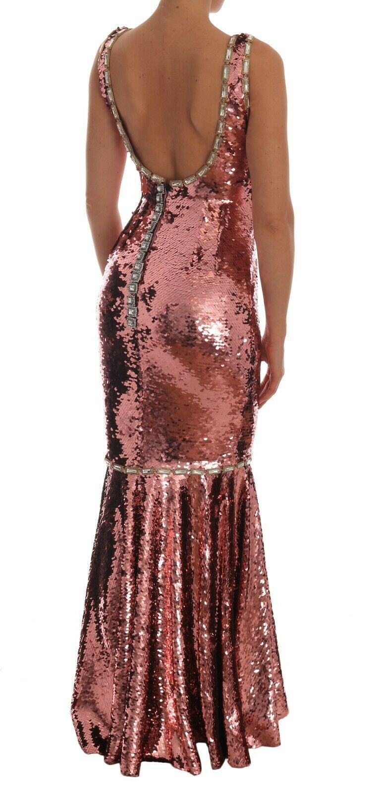 Dolce &amp; Gabbana Pink Sequined Sheath Crystal Dress Gown