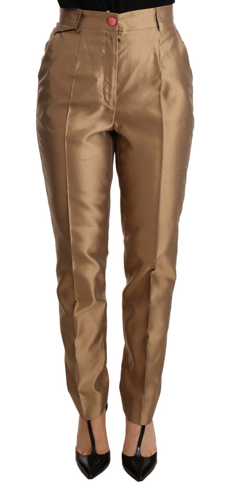 Dolce &amp; Gabbana Goldfarbene, schmal zulaufende Hose aus Seide, metallische Hose