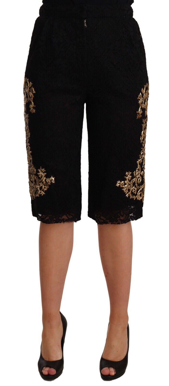 Dolce &amp; Gabbana Black Lace Gold Baroque SPECIAL PIECE Shorts