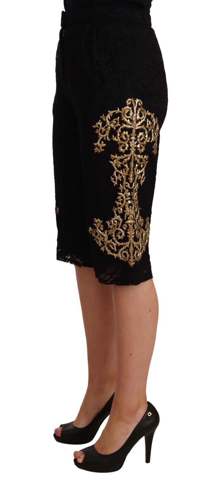 Dolce &amp; Gabbana Black Lace Gold Baroque SPECIAL PIECE Shorts