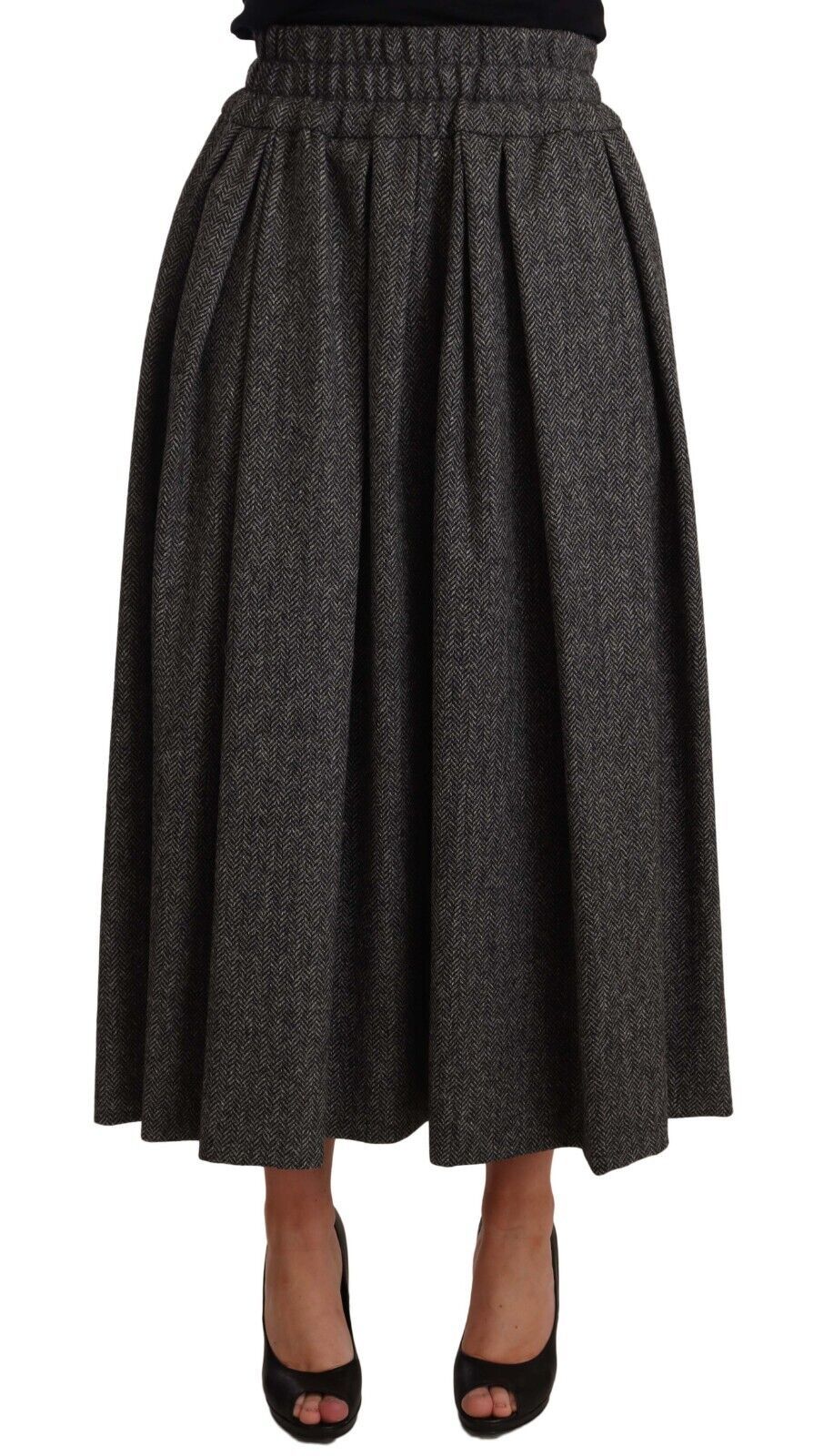 Dolce &amp; Gabbana Grey Wool High Waist A-line PIECE Skirt