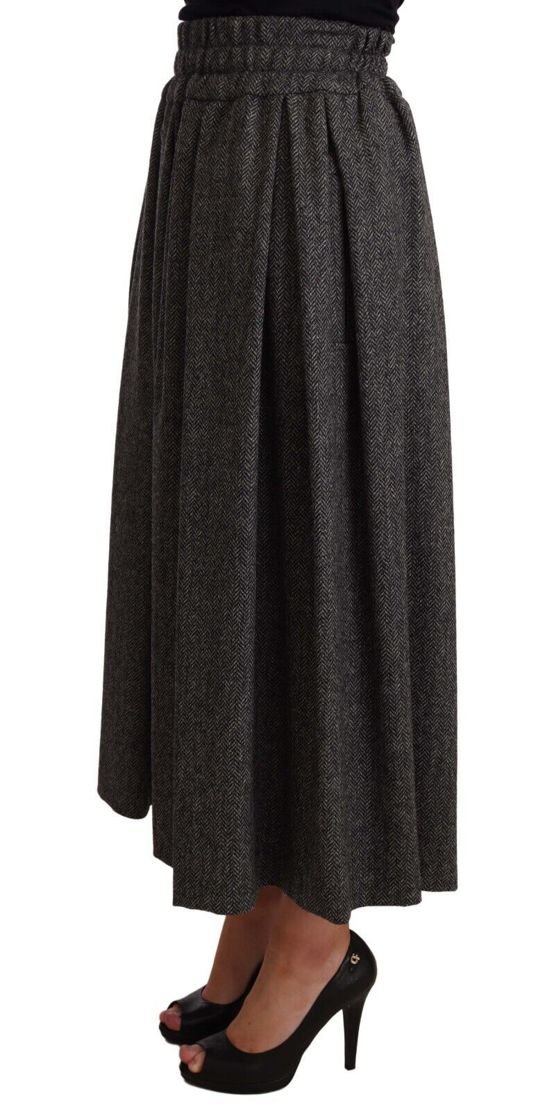 Dolce &amp; Gabbana Grey Wool High Waist A-line PIECE Skirt