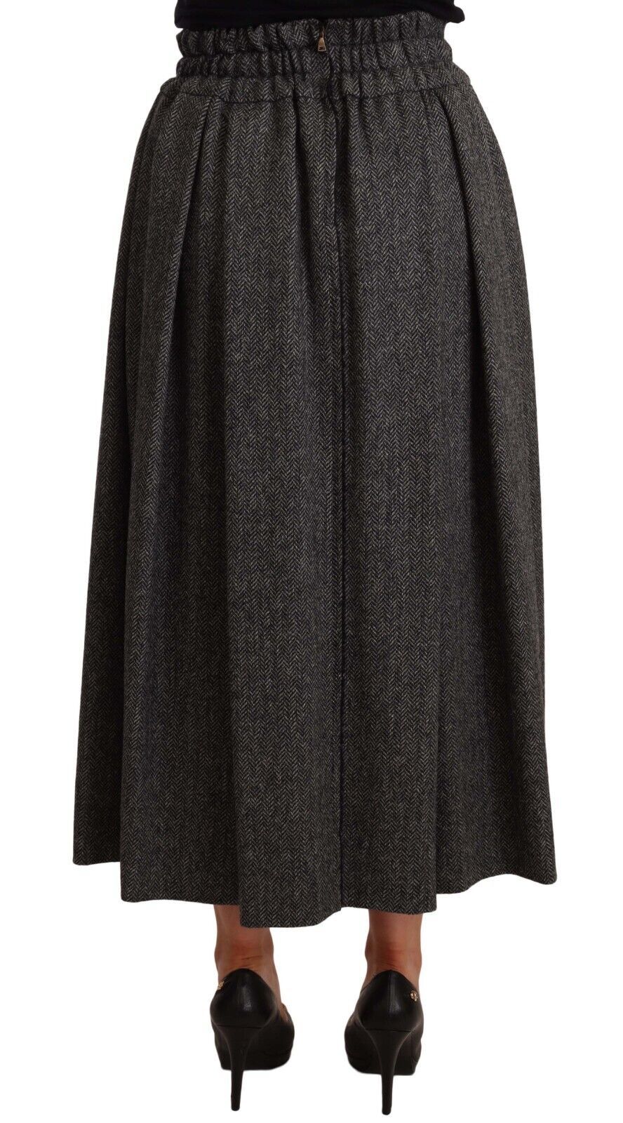 Dolce &amp; Gabbana Grey Wool High Waist A-line PIECE Skirt