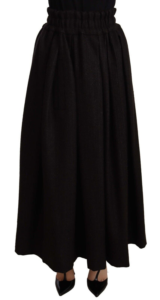 Dolce &amp; Gabbana Black Wool High Waist Maxi PIECE Skirt