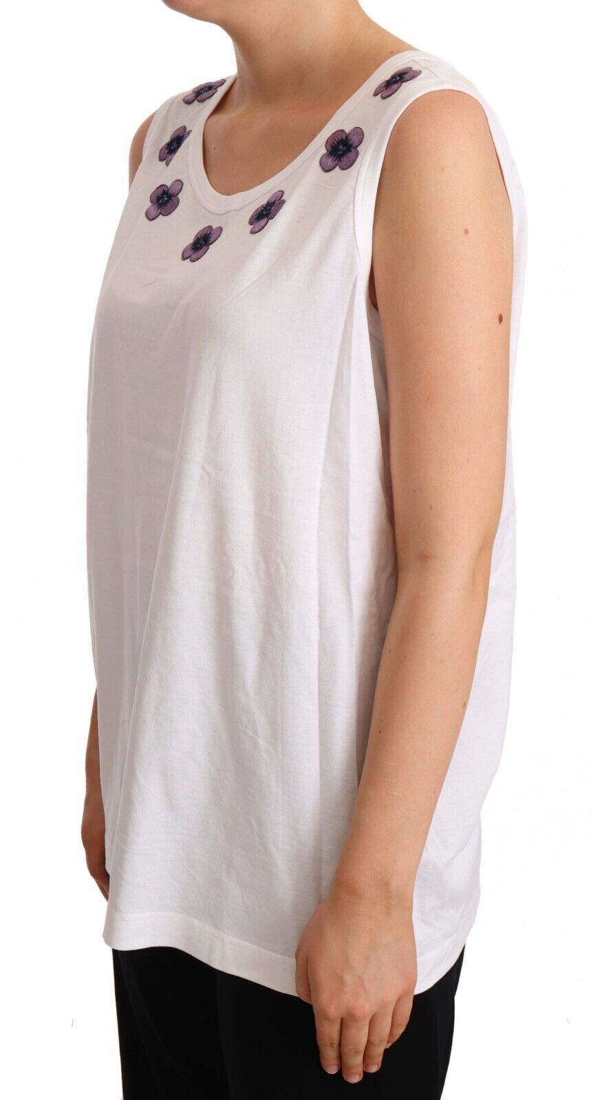 Dolce &amp; Gabbana White Cotton Floral Embroidery Tank T-shirt Top